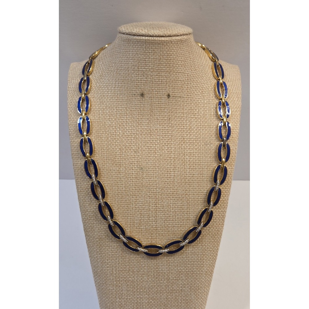 Stunning Ross-Simons Sterling Silver 40 Diamond Blue Inlay Statement Necklace